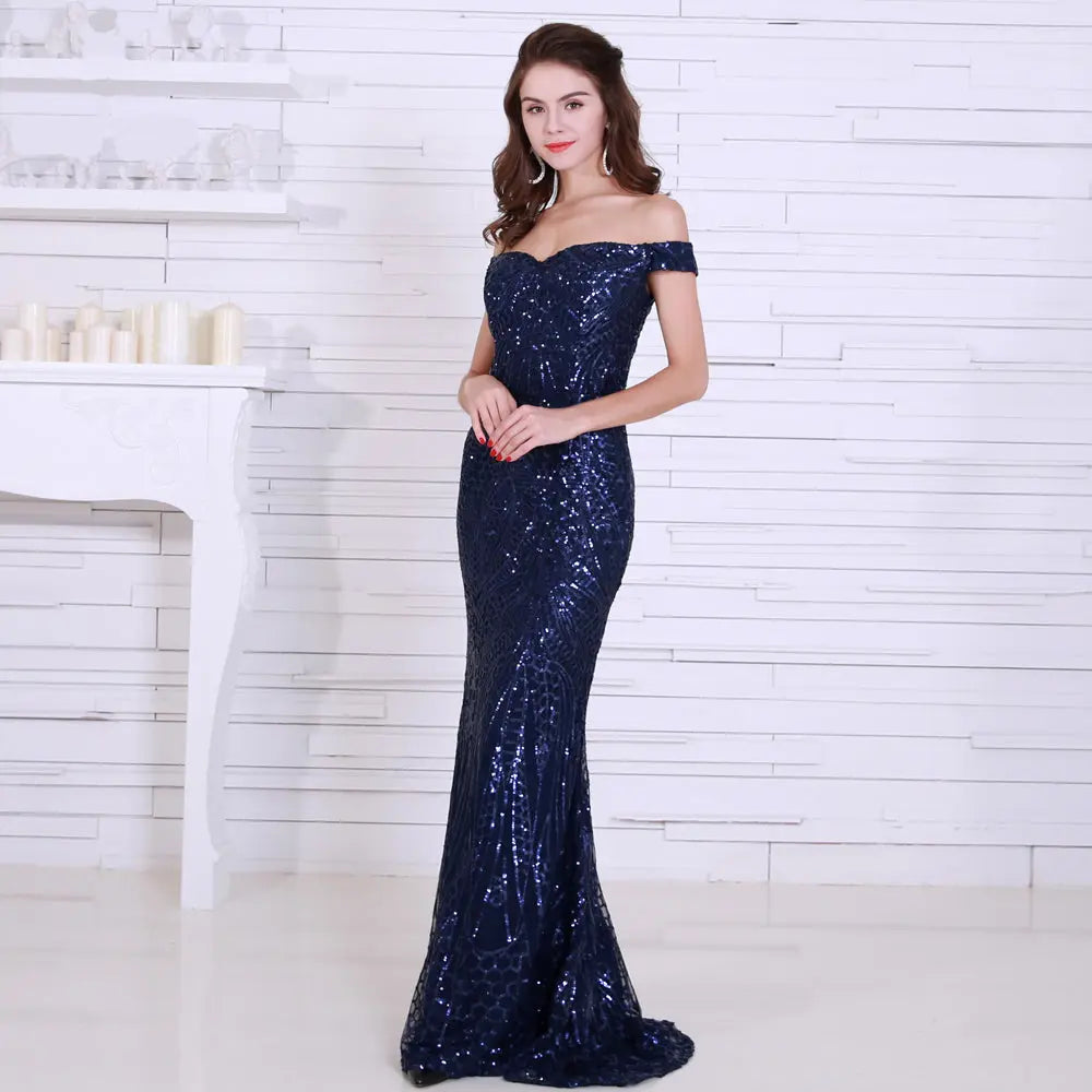 Off shoulder shop sequin maxi dress