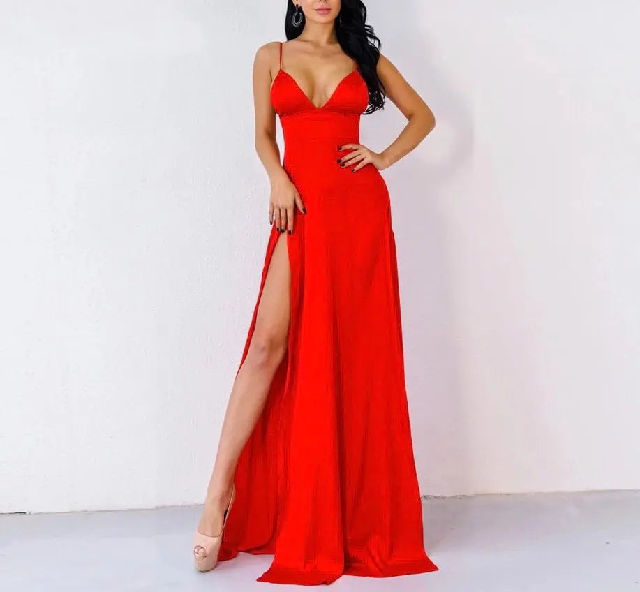 Long red dress with clearance slit