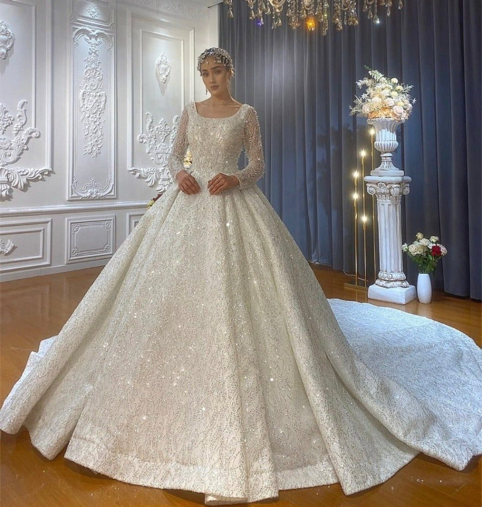 Long Sleeves Beading Bridal Gown 2022 Mscooco