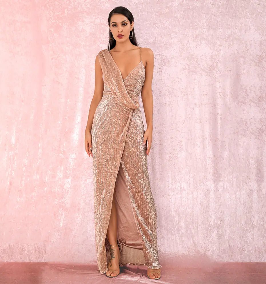 Rose gold outlet dress with slit