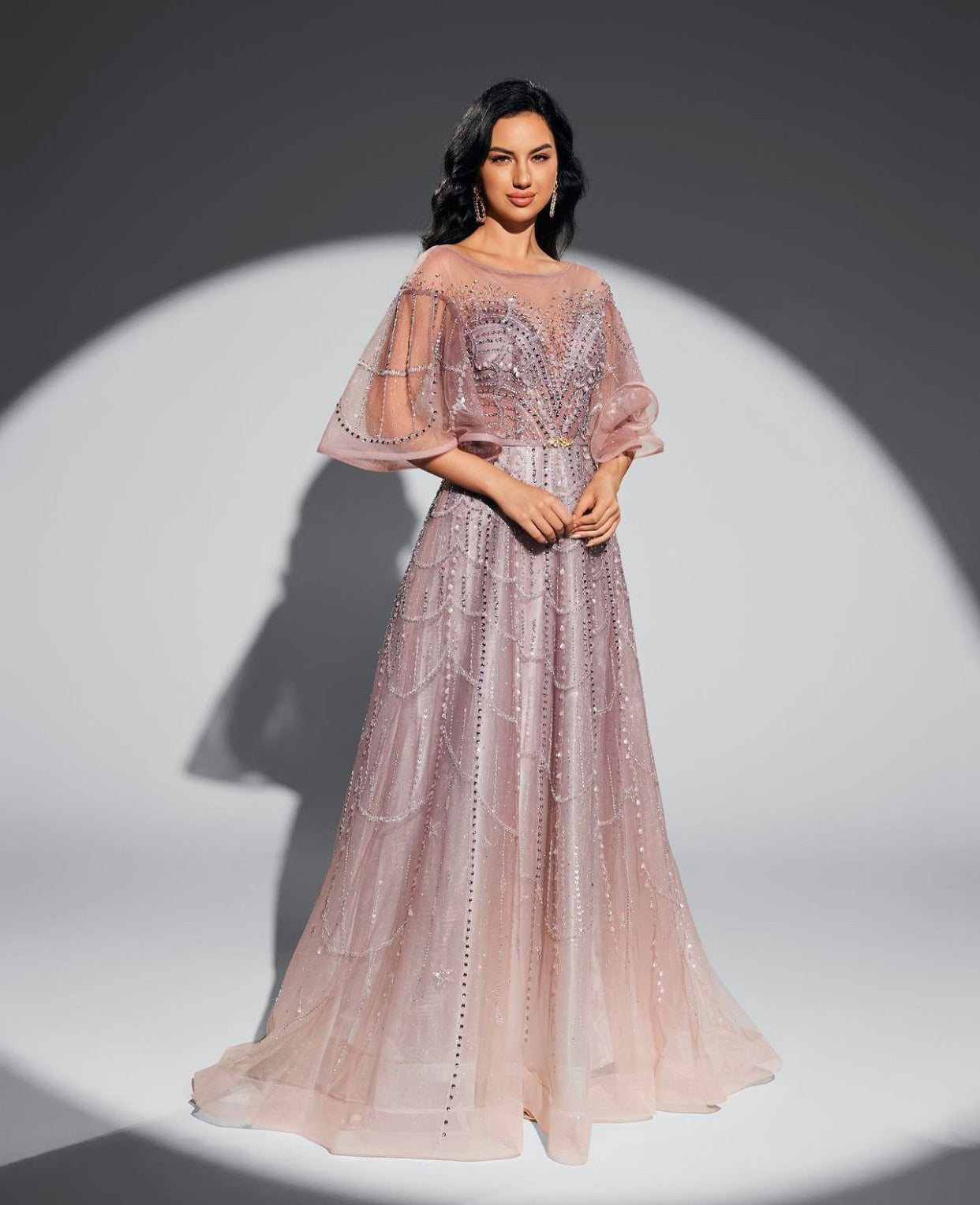 Naaz Luxury Beading Embelished Gown With Flare Sleeves Mscooco.co.uk