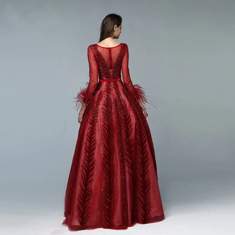 Long sleeve burgundy evening clearance gown