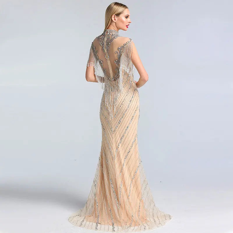 Lorraine Luxury Beading Tassel Evening Dress Mscooco.co.uk