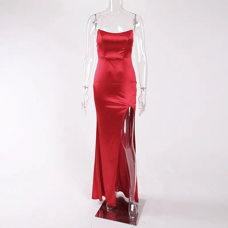 Compre Sexy Strapless Red Party Dress Backless Padded Maxi Dress