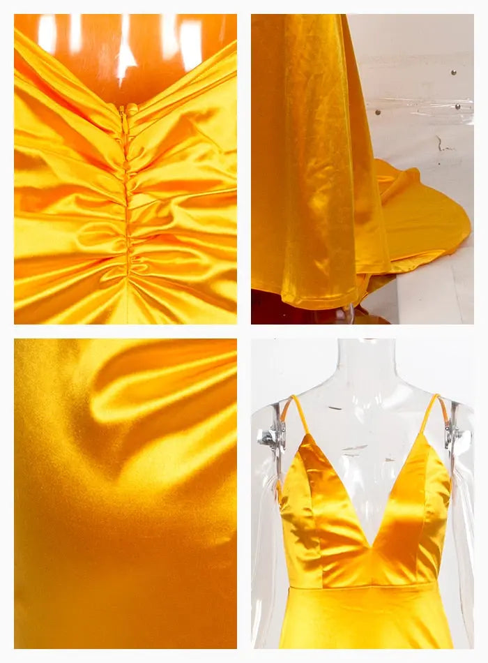 Sexy Yellow Cut Out Sling Open Back Maxi Dress - MSCOOCO