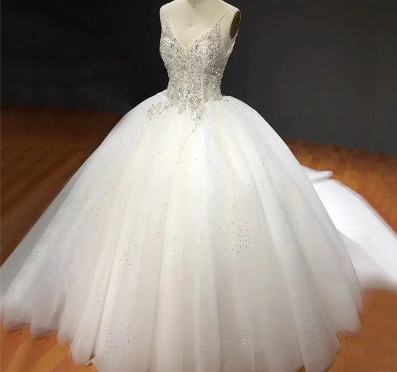Shawl Yarn Sleeveless Beaded Bridal Gown Mscooco.co.uk