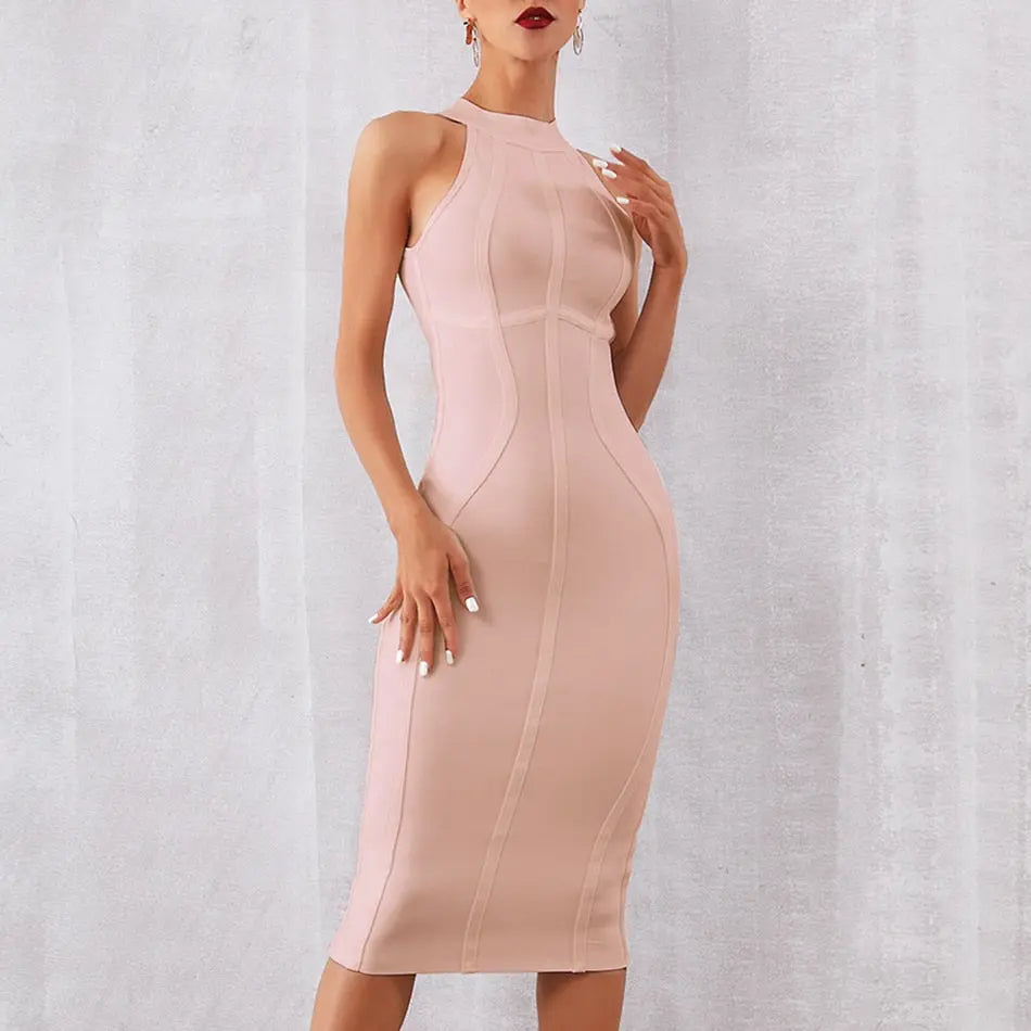 Striped Midi Bodycon Party Dress - MSCOOCO