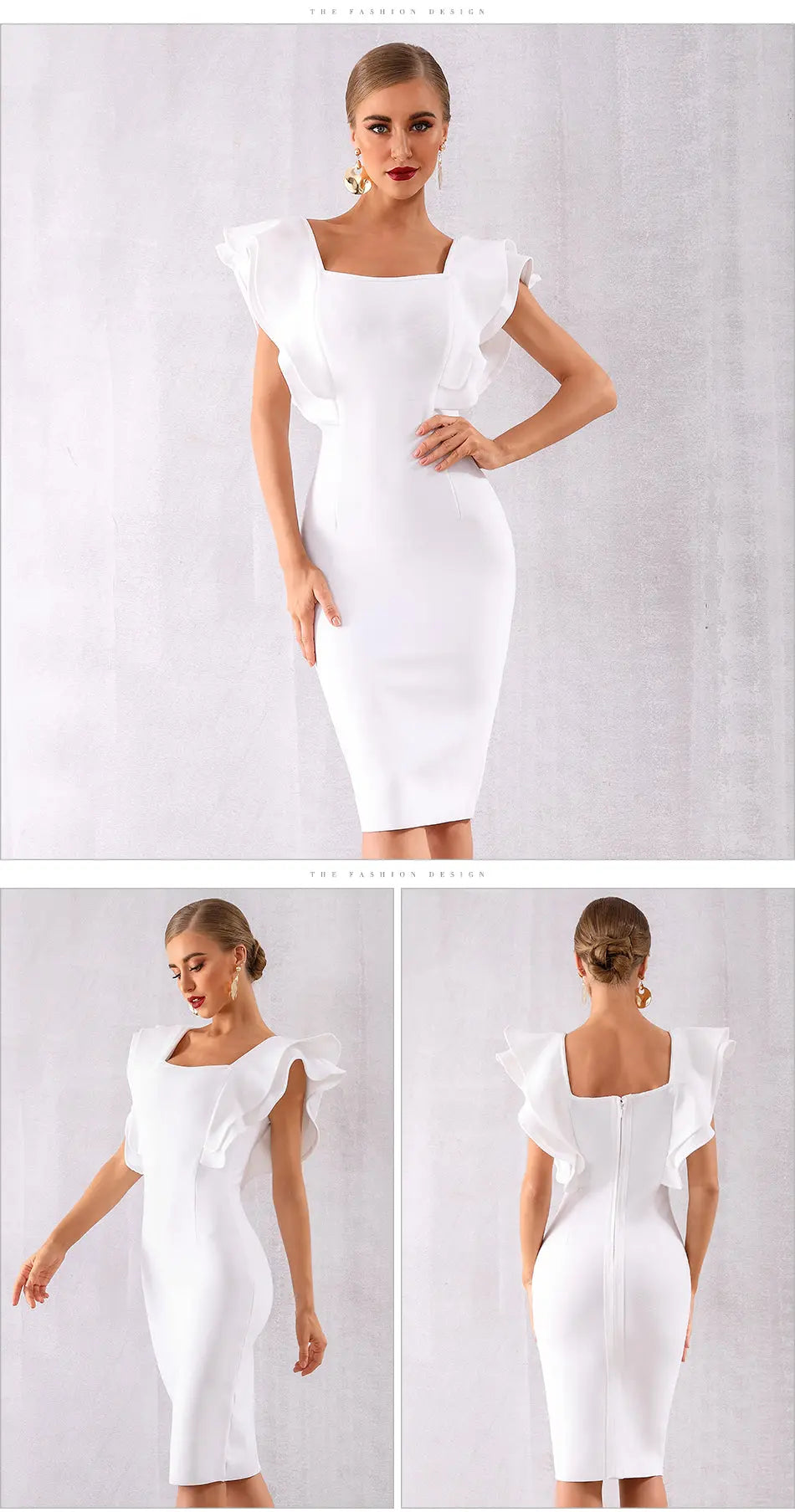 Vestido Sexy Ruffles Butterfly Sleeve Bodycon Dress