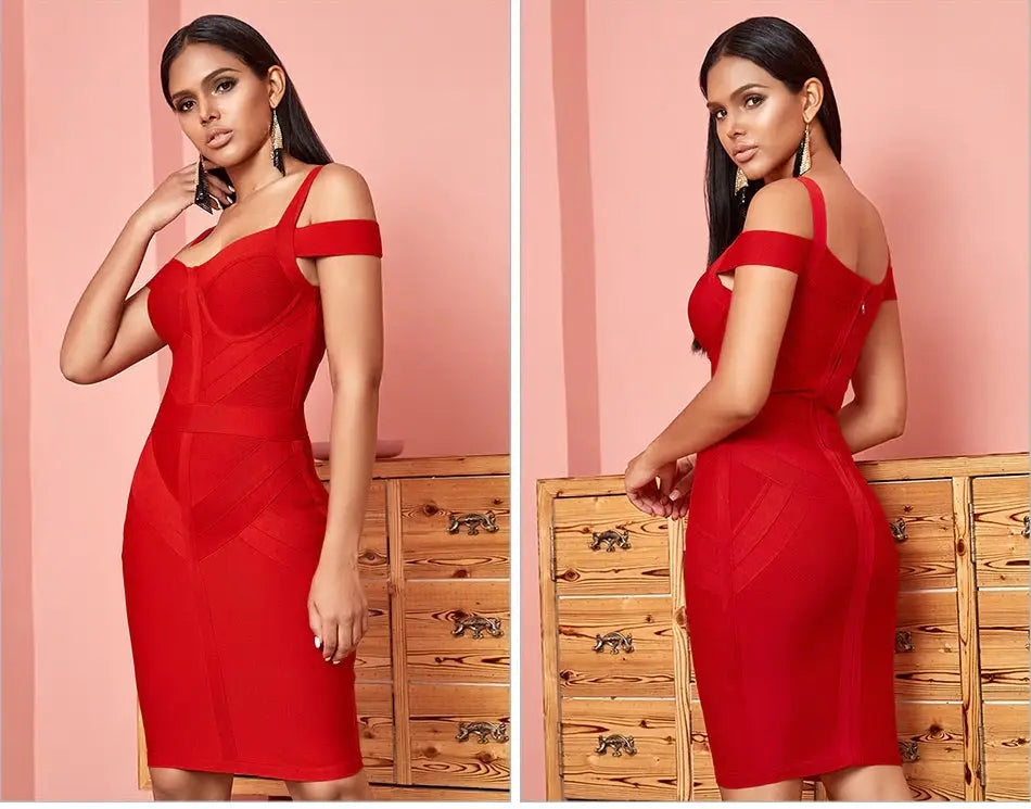 Wine Red Spaghetti Strap Bodycon Dress - MSCOOCO