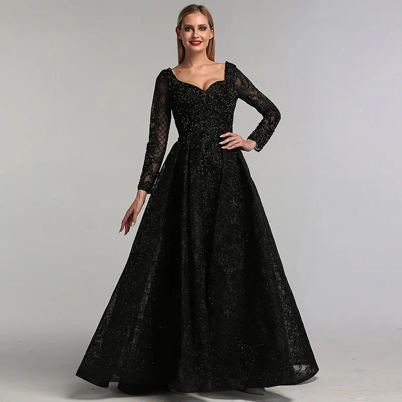 Black beaded evening store dress