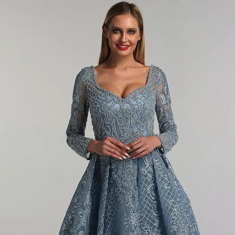 Zuri V-Neck Beaded Embellished Evening Dress - Mscooco.co.uk