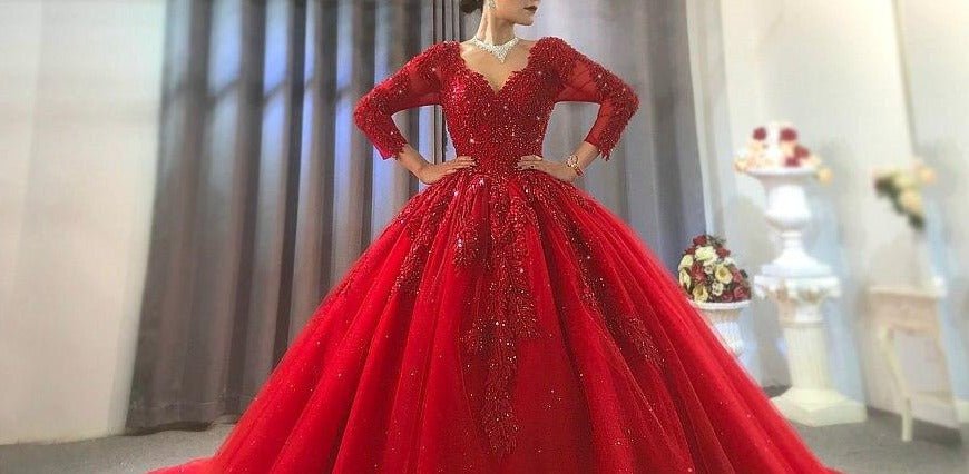 Off white and hot sale red wedding dresses