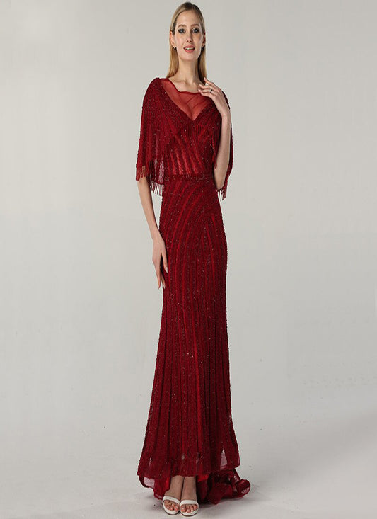 Red Beading Sequin Lace Evening Gown Mscooco.co.uk