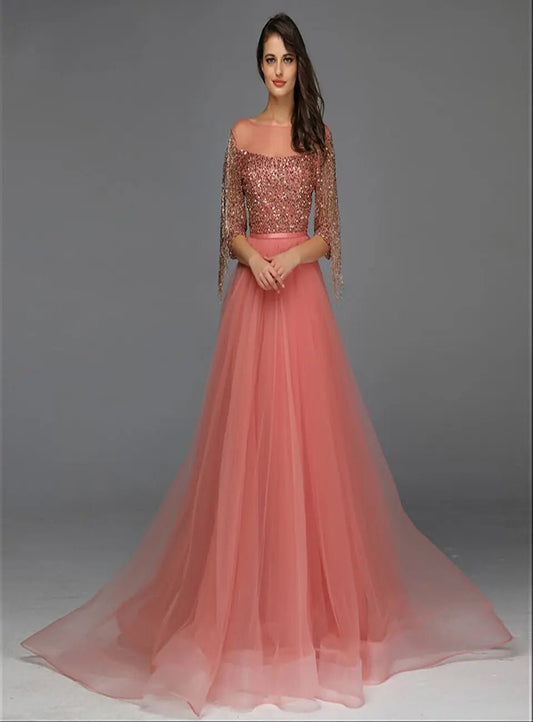 AIZA - Tassel Beading Gown In Rose Gold - Mscooco.co.uk