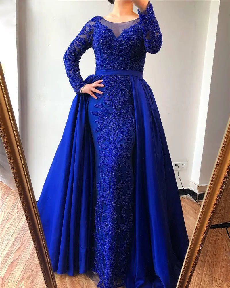 Long sleeve hotsell beaded prom dress