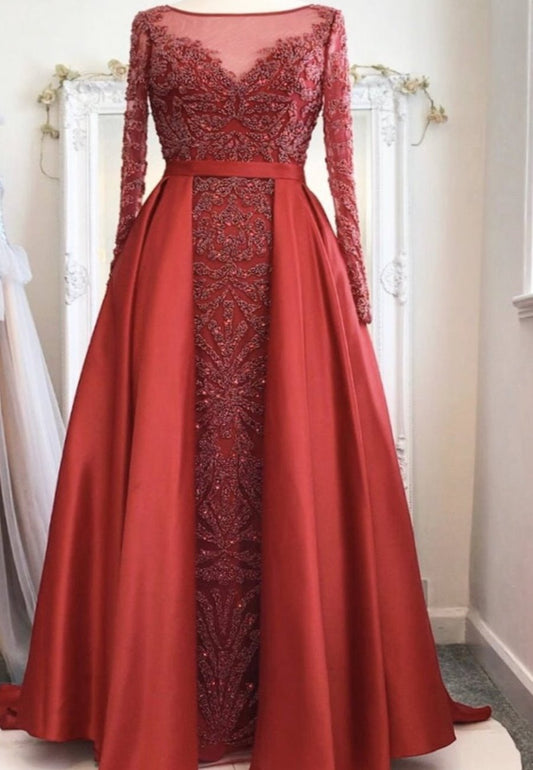 ALIA - Long Sleeves Beaded Evening Gown - Mscooco.co.uk