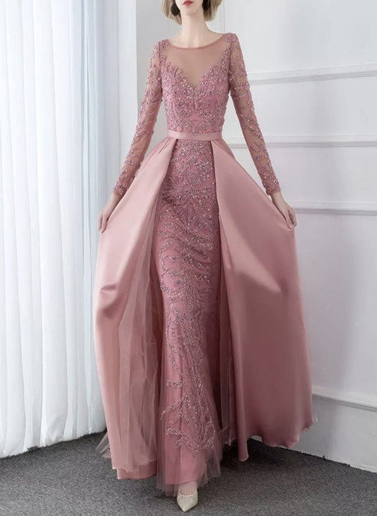 ALIA - Long Sleeves Beaded Evening Gown - Mscooco.co.uk