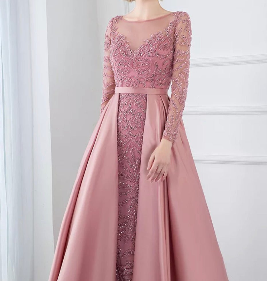 ALIA - Long Sleeves Beaded Evening Gown - Mscooco.co.uk