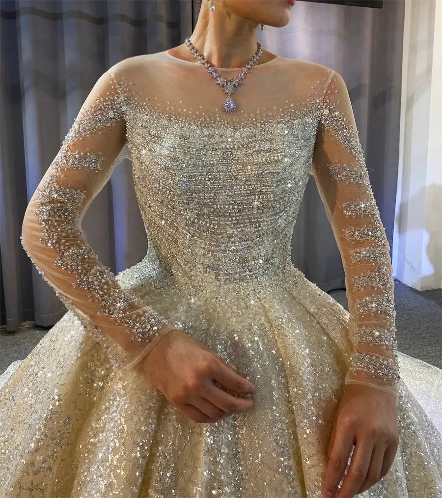 Beading Work With Long Sleeves Bridal Dress - Mscooco.co.uk