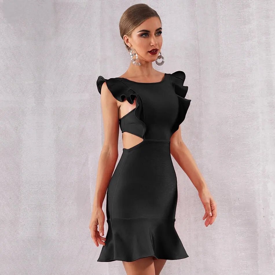 Black Bandage Ruffles Mini Dress