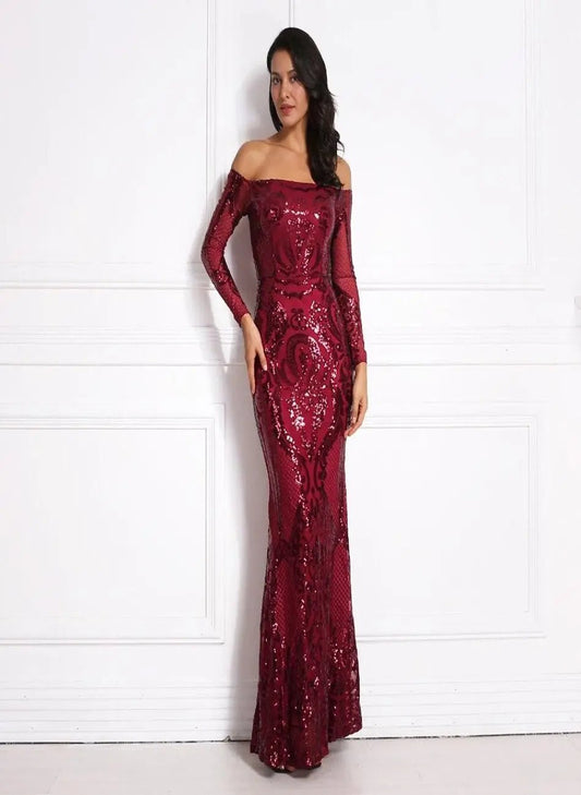 Burgundy Sequin Bodycon Maxi Dress - Mscooco.co.uk