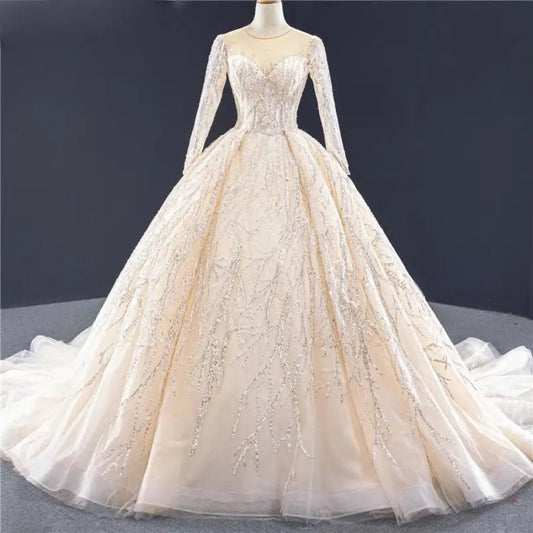 Champagne Long Sleeves Bridal Gown - Mscooco.co.uk