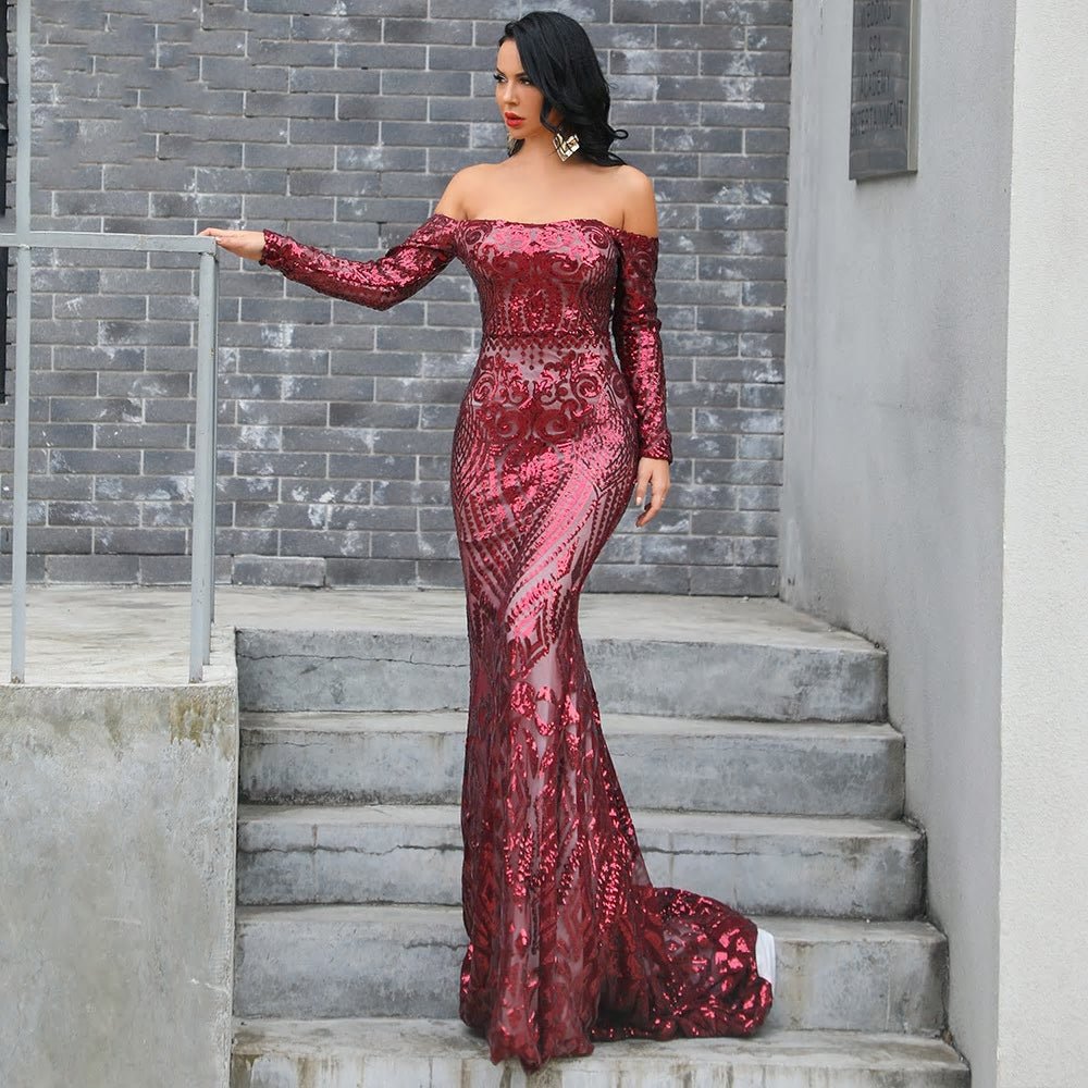 Long sleeve outlet sequin evening dress