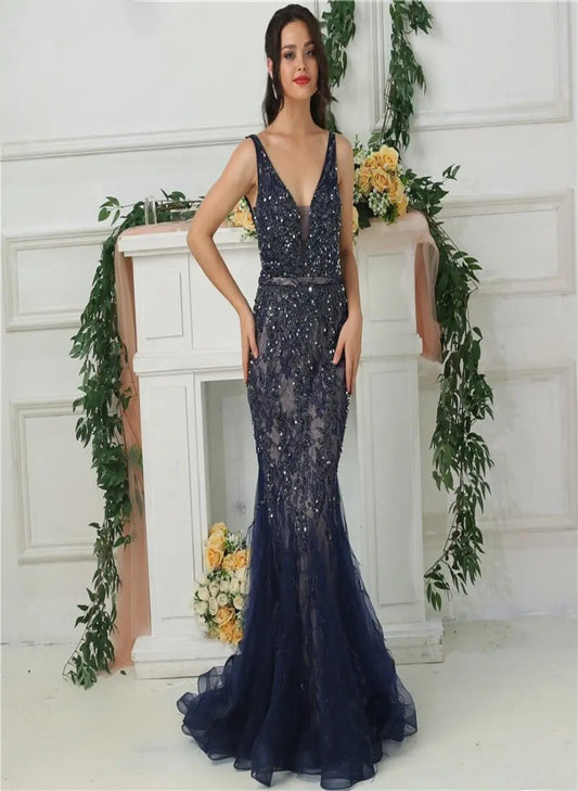 Gal Feather Beading Evening Dress - Mscooco.co.uk