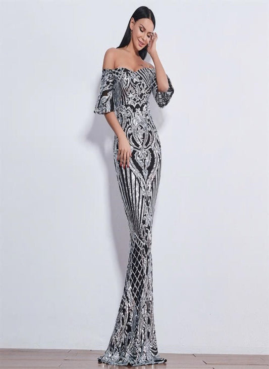 Grey Sweetheart Sequin Maxi Dress - Mscooco.co.uk