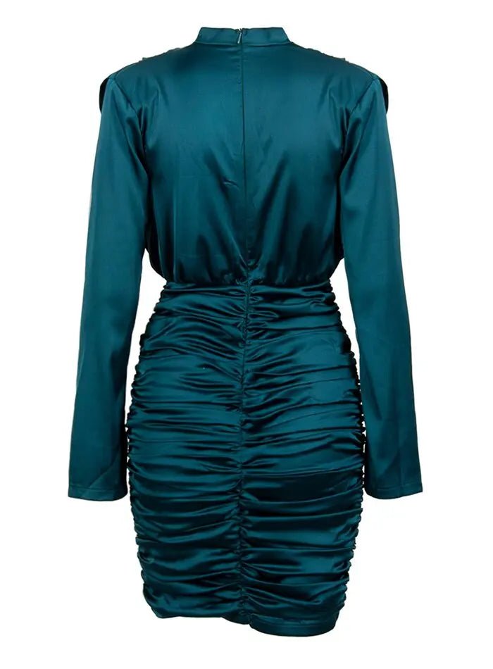 High Collar Loose Upper Body Pleated Mini Dress - Mscooco.co.uk