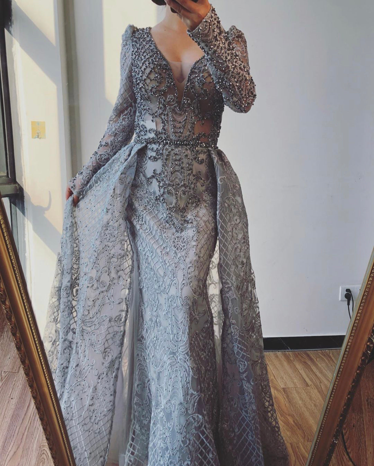 Silver gray hot sale long gown