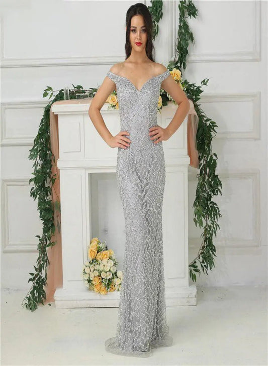 Jovanni Beading Off Shoulder Evening Gown - Mscooco.co.uk