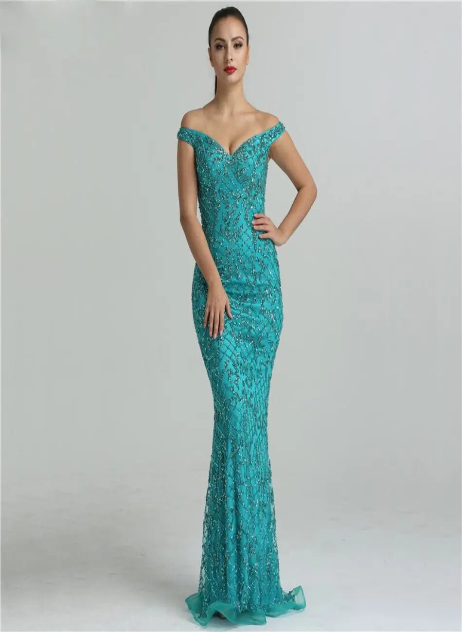 Jovanni Beading Off Shoulder Evening Gown - Mscooco.co.uk