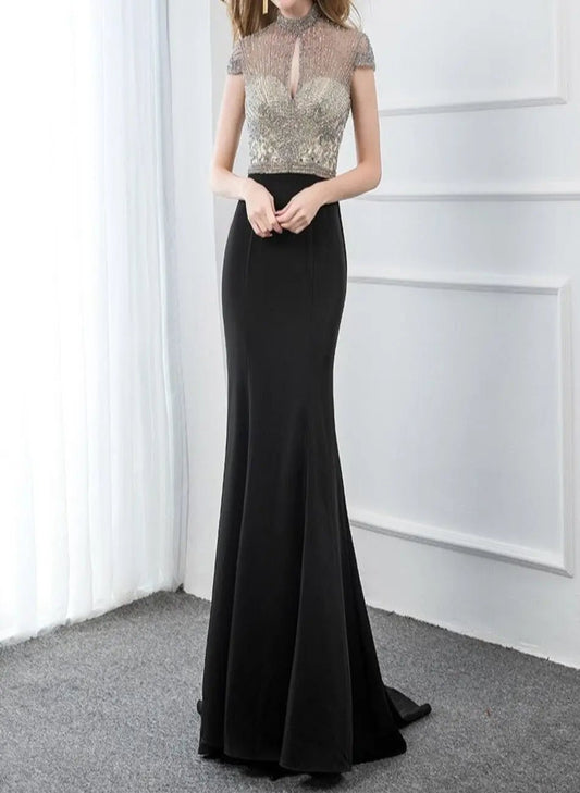 Kate High Neck Crystals Beaded Prom Dress - Mscooco.co.uk