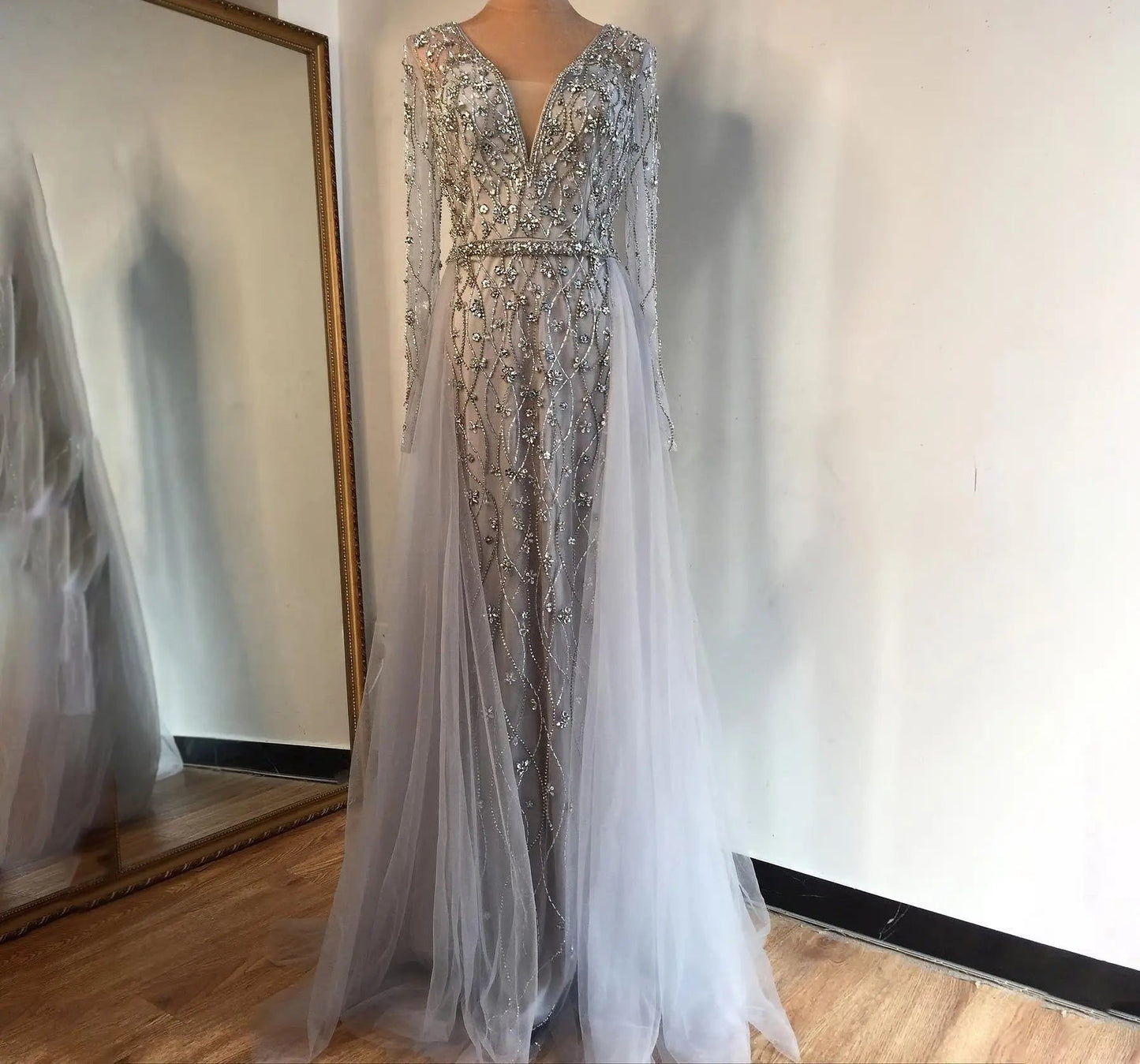 LAYA - Beaded Embellished Evening Gown - Mscooco.co.uk