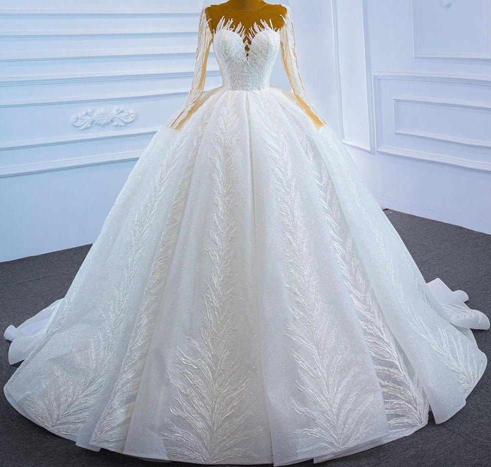 Luxury Long Sleeves High-end Lace Up Wedding Dress - Mscooco.co.uk