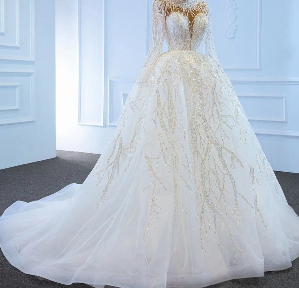 Luxury White Sparkle Beading Lace Up Bridal Dress - Mscooco.co.uk