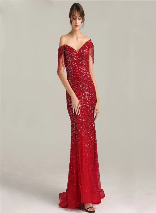 Marlowe Elegant Beading Embellished Evening Dress - Mscooco.co.uk