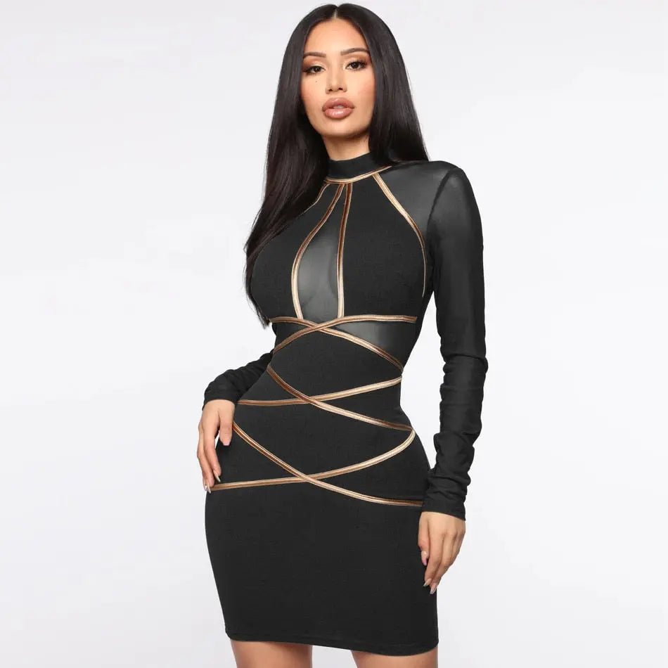 Mesh Hollow Out Long Sleeve Mini Dress - Mscooco.co.uk