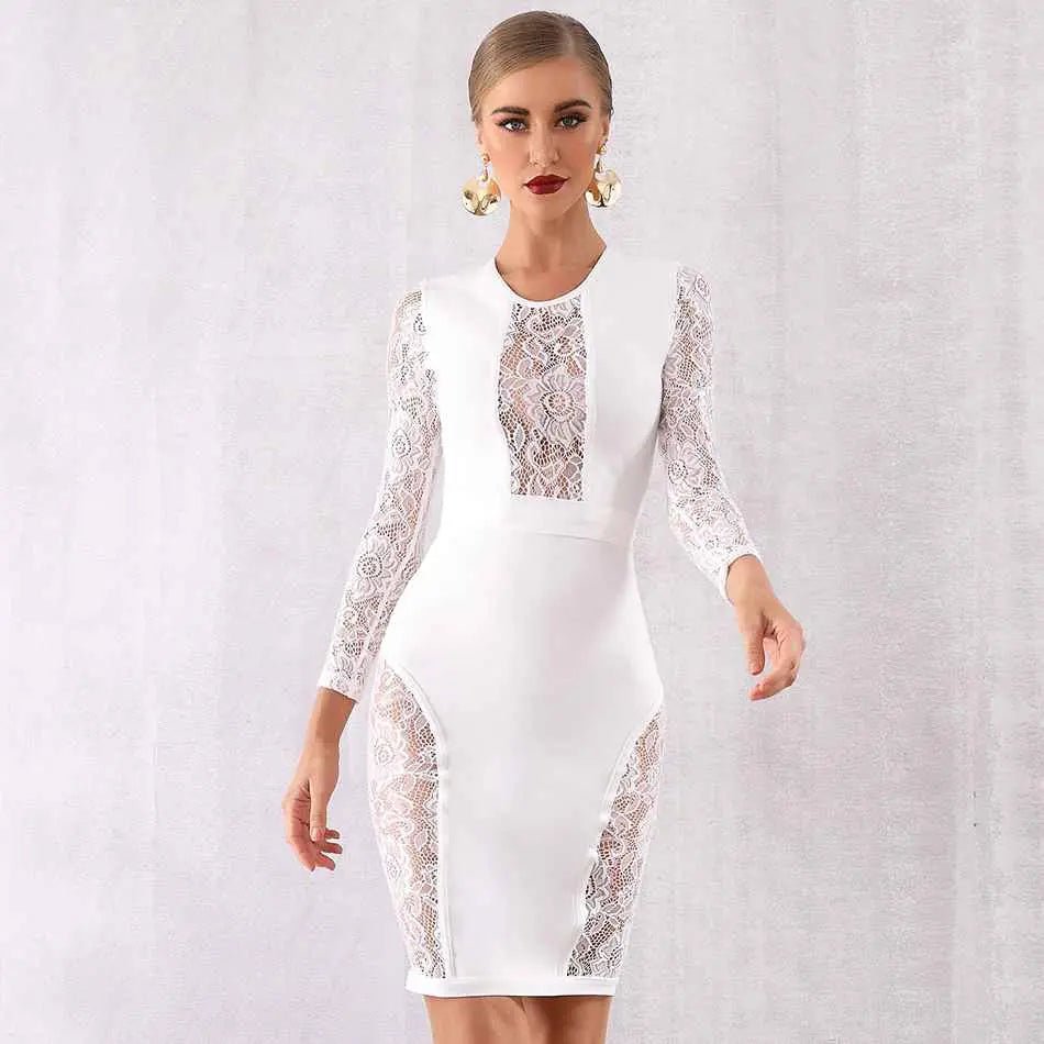 New Bandage Vestido Lace Midi Dress - Mscooco.co.uk