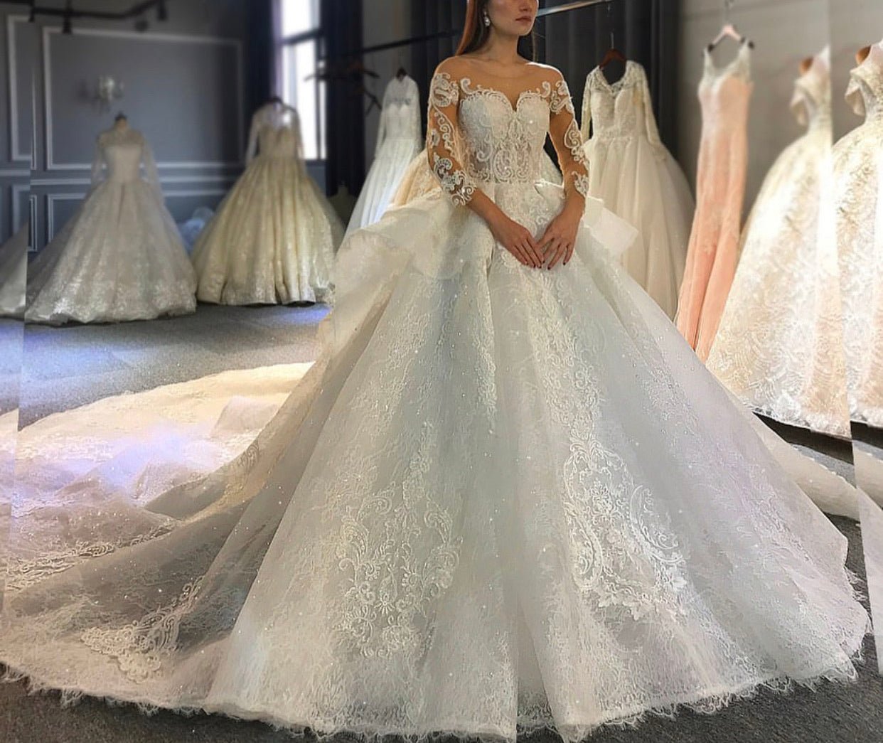 New Model Wedding dress With Long Train - Mscooco.co.uk