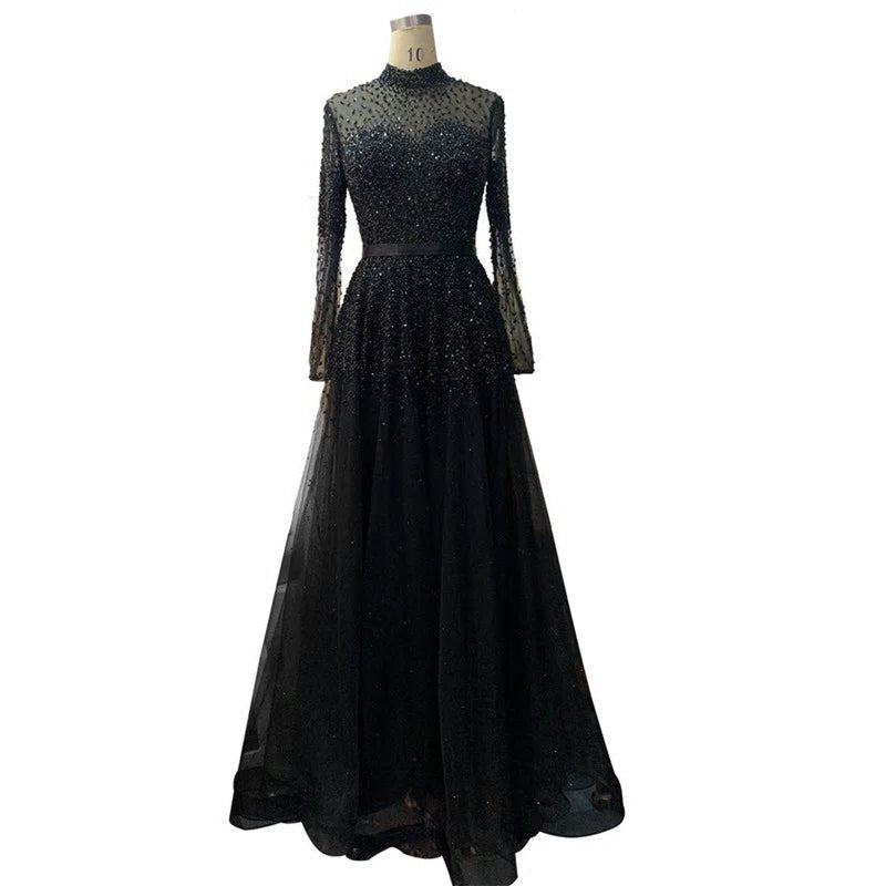 Novaah - High Collar Beaded Evening Dress - Mscooco.co.uk