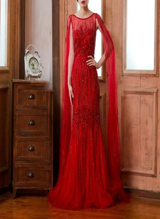 Raven Luxury Full Beading Illusion Mermaid Evening Dress - Mscooco.co.uk