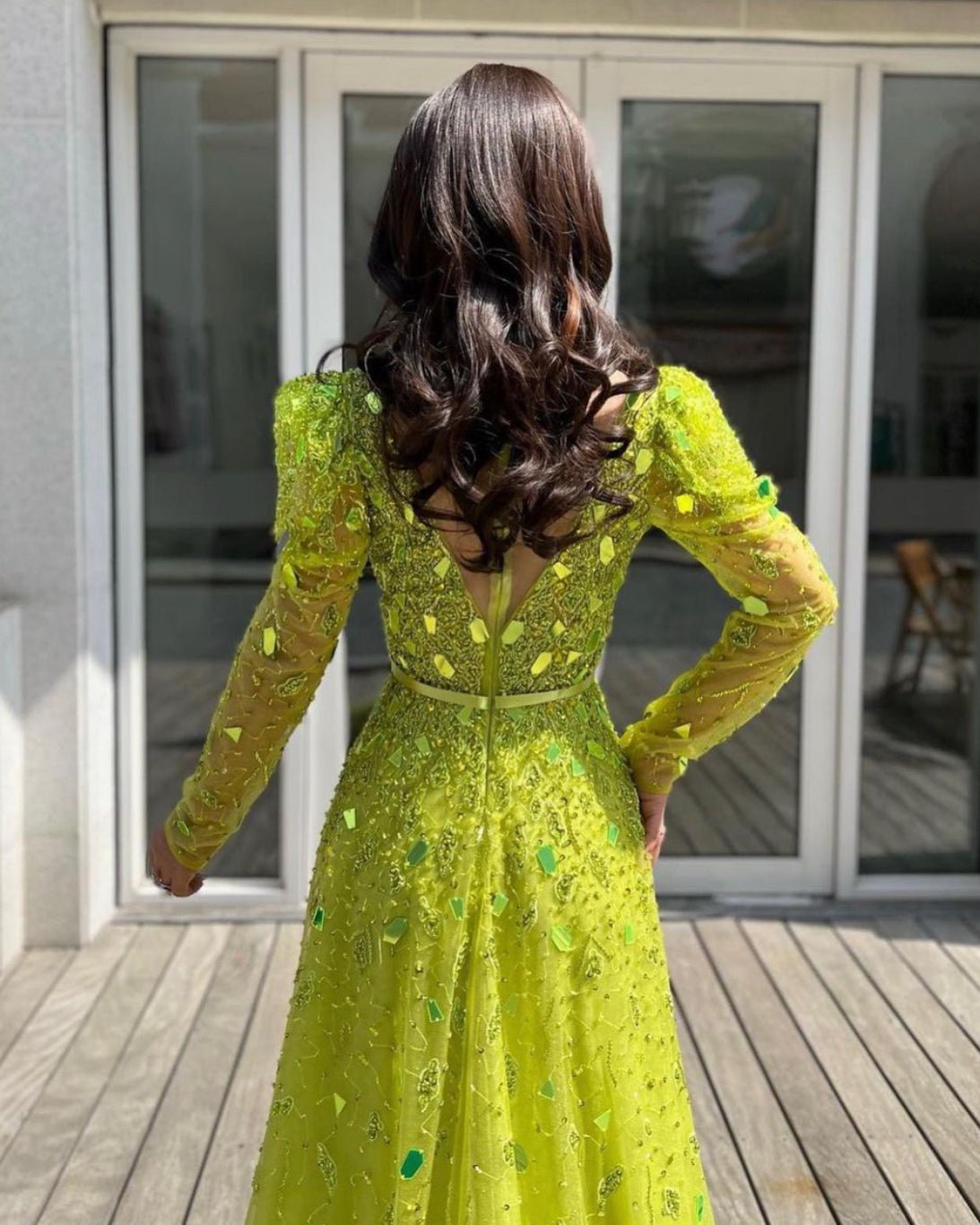 Neon Yellow Red Carpet Luxury Evening Dress