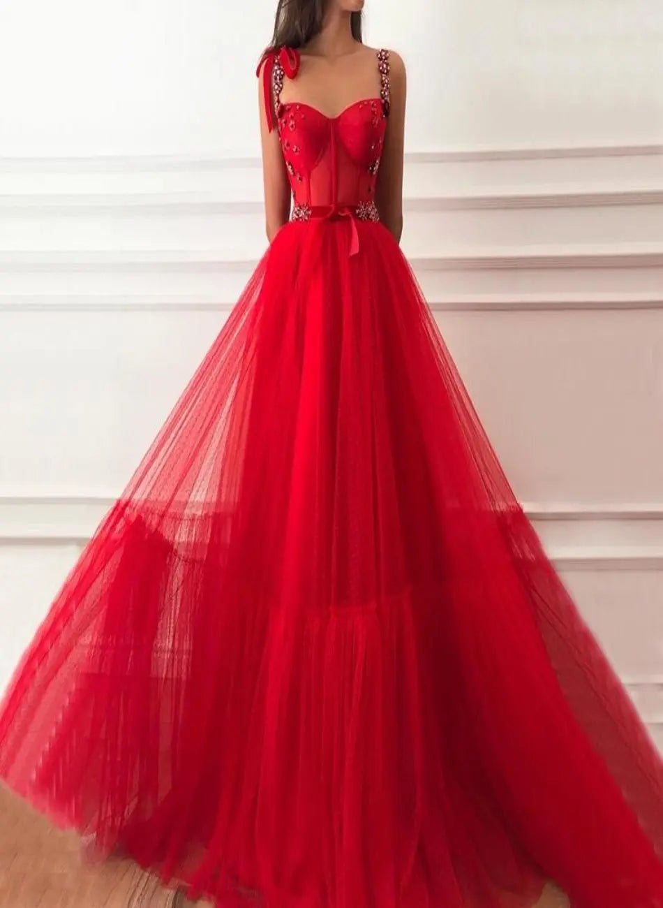 Red Crystal Bow Evening Gowns - Mscooco.co.uk