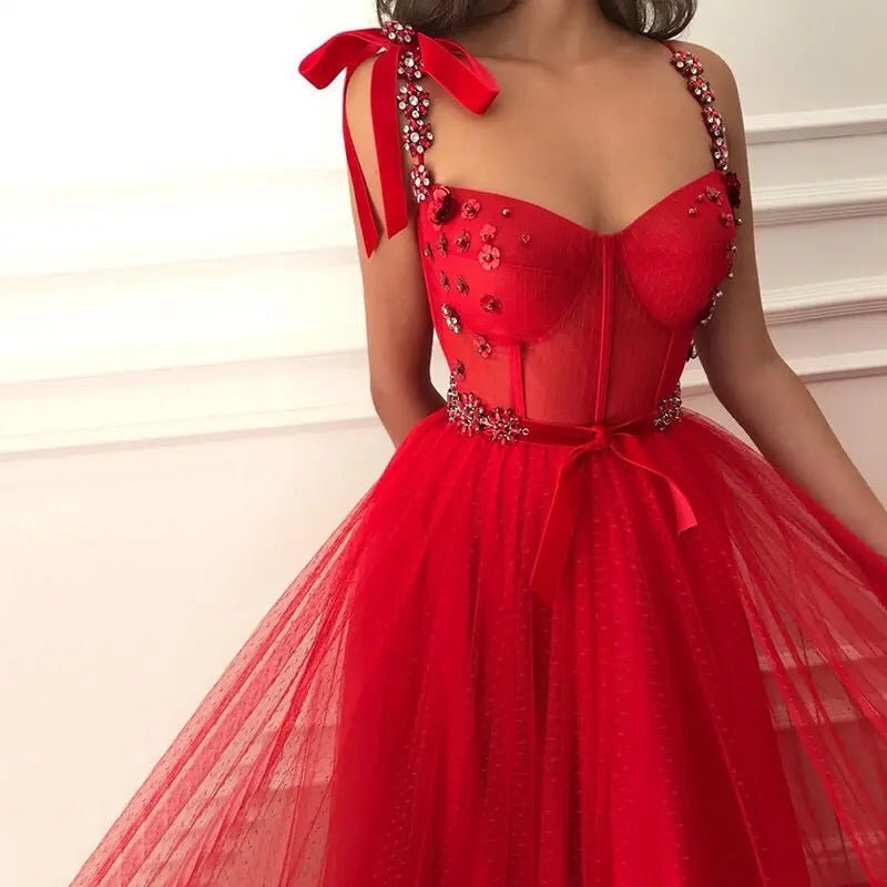 Red Crystal Bow Evening Gowns - Mscooco.co.uk