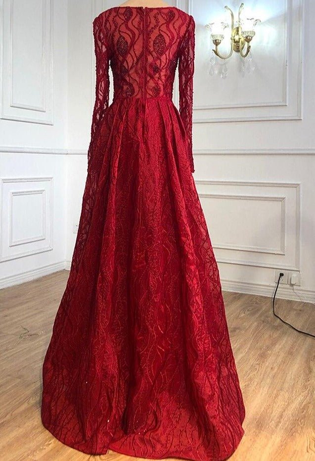 Sariah Wine Red Luxury Beading Crystal Evening Dress - Mscooco.co.uk
