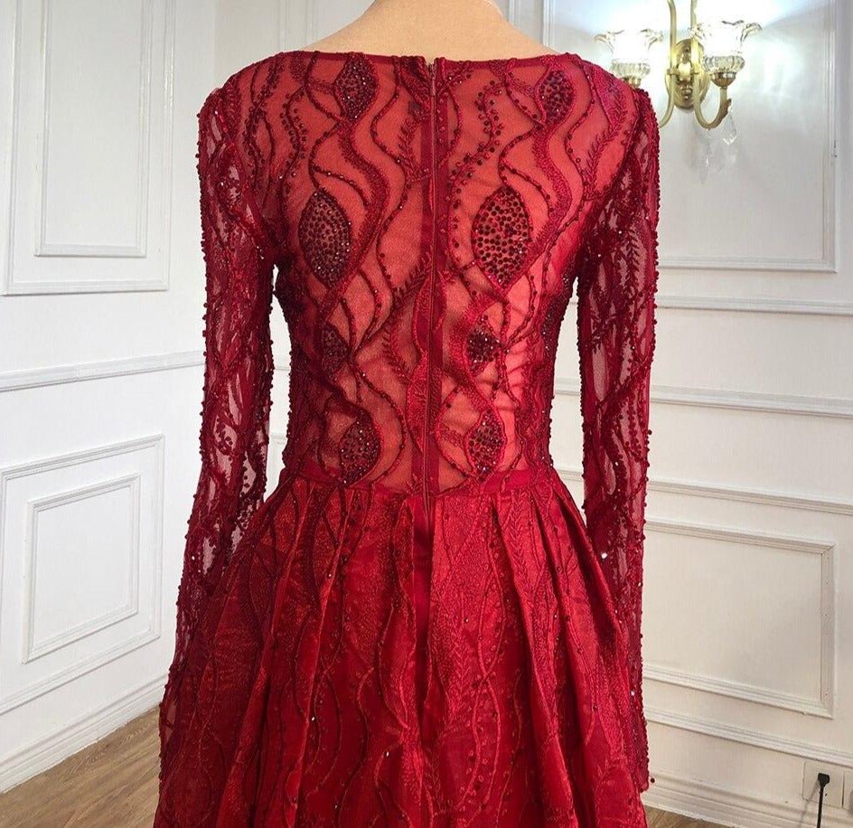 Sariah Wine Red Luxury Beading Crystal Evening Dress - Mscooco.co.uk