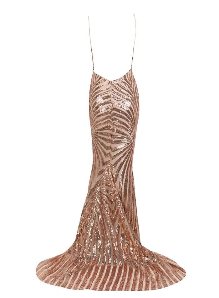 Sexy Deep V Neck Open Back Geometry Sequins Long Dress - Mscooco.co.uk